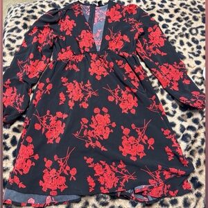 Floral Black and Red Dress